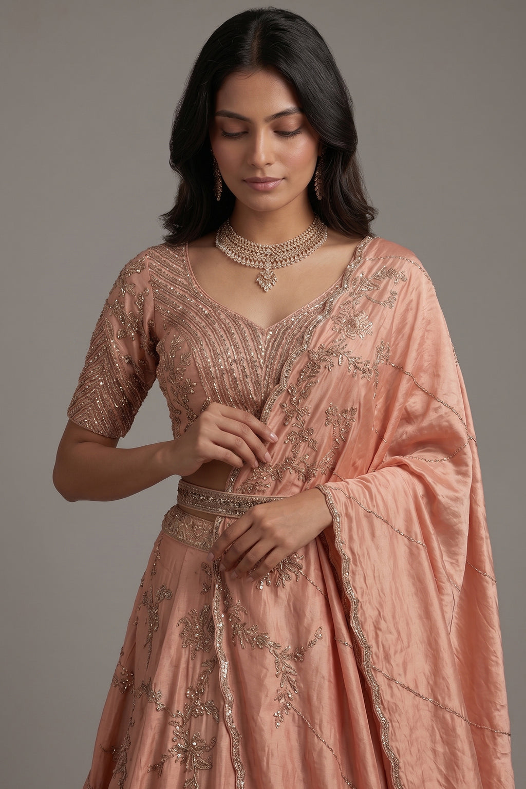 Pink Satin Silk Embroidered Designer Lehenga