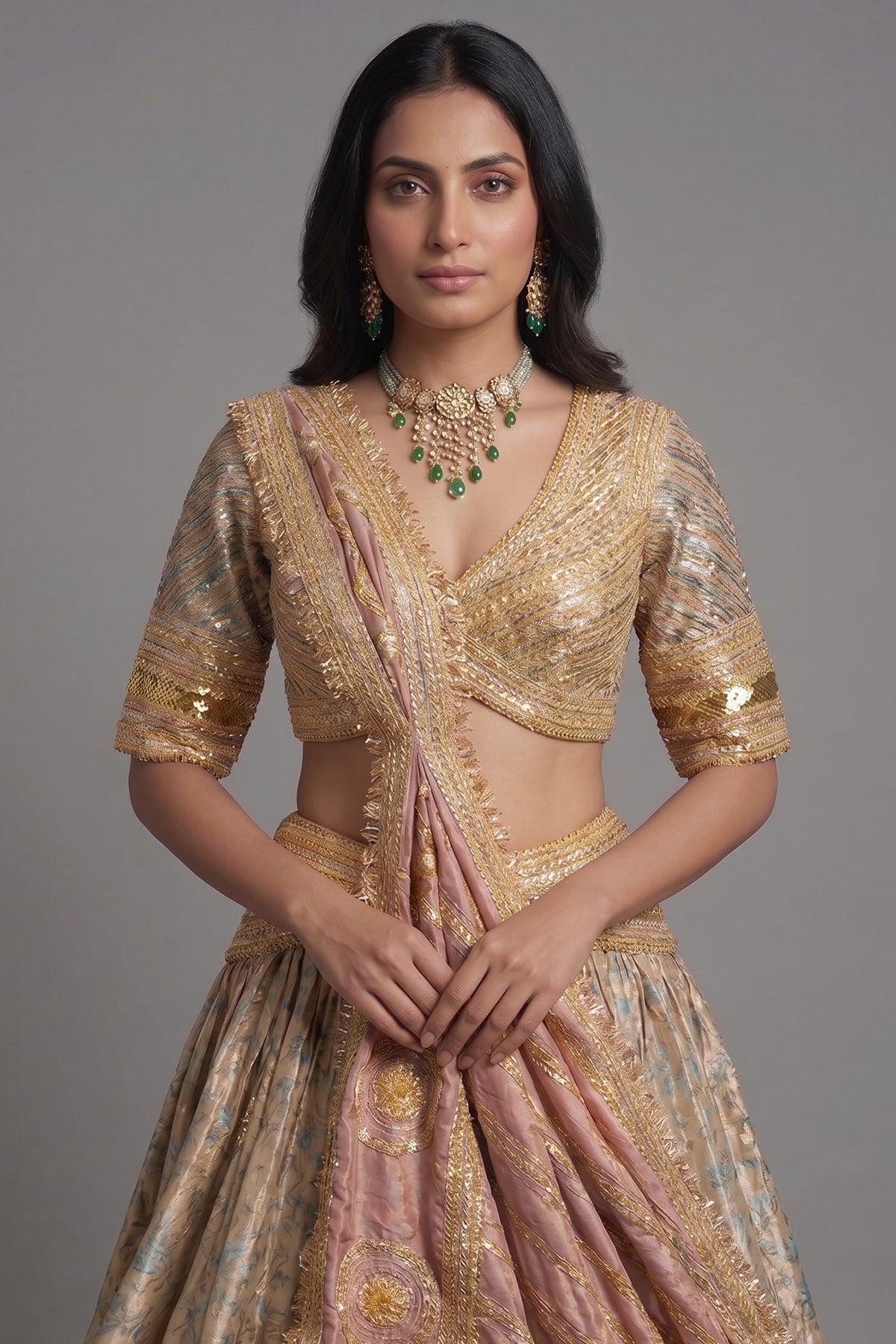 Golden Tissue Silk Plain Lehenga with Designer Blouse