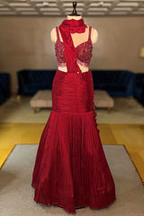 Glamorous Maroon Embellished Fishcut Lehenga Set