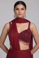 Glamorous Maroon Embellished Fishcut Lehenga Set