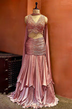 Radiant Blush Fish-Cut Lehenga with Crystal Embellished Choli