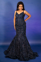 Blue Net Sequinned and Cutdana Worked Fish Cut Lehenga with Corset