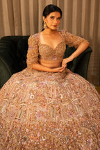 Pink Net Designer Sequin Cutdana and Beaded Lehenga