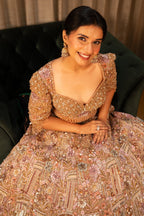 Pink Net Designer Sequin Cutdana and Beaded Lehenga