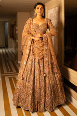 Pink Net Designer Sequin Cutdana and Beaded Lehenga