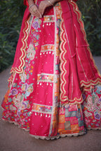 Pink Raw Silk Woven Lehenga with Mirror and Bead Work