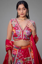 Pink Raw Silk Woven Lehenga with Mirror and Bead Work