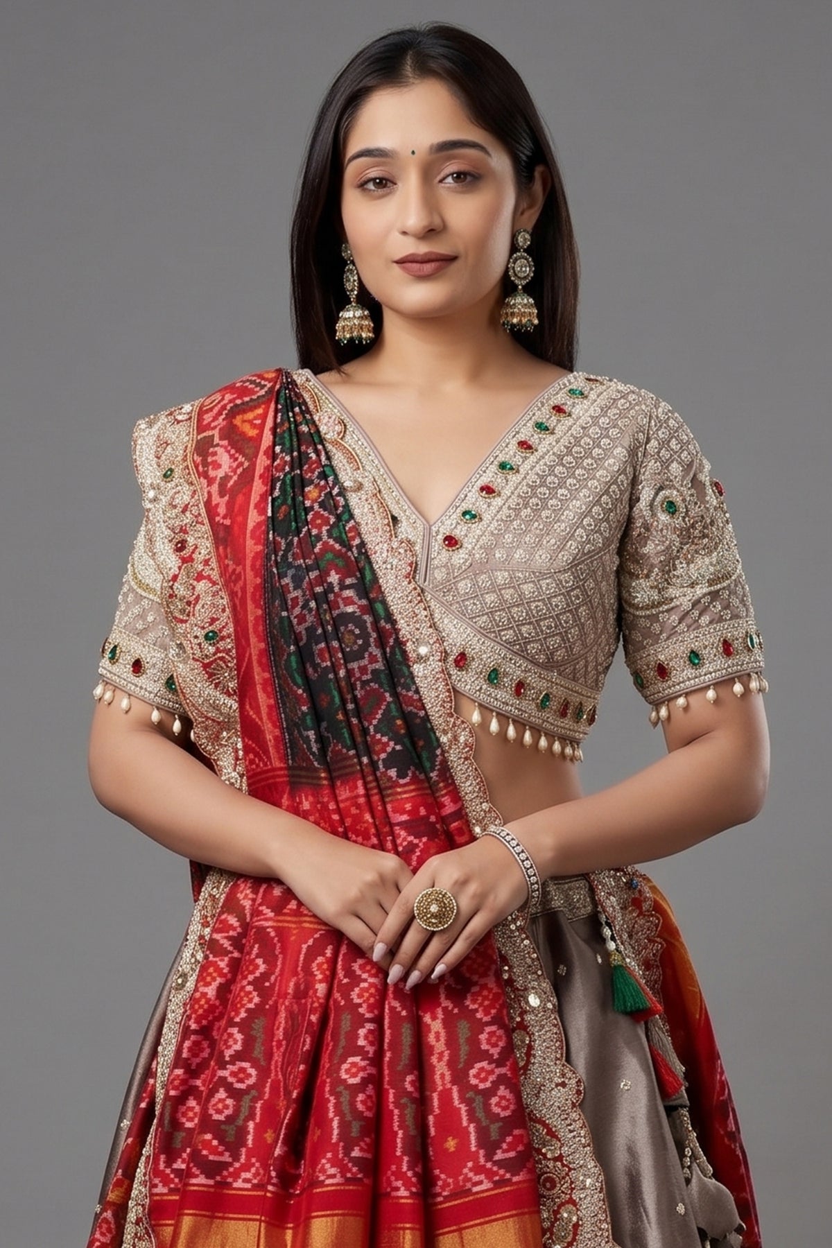 Silver Tissue Beaded and Cutdana Worked Lehenga