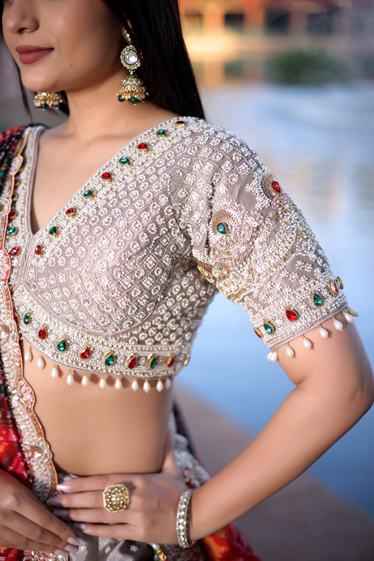 Silver Tissue Beaded and Cutdana Worked Lehenga