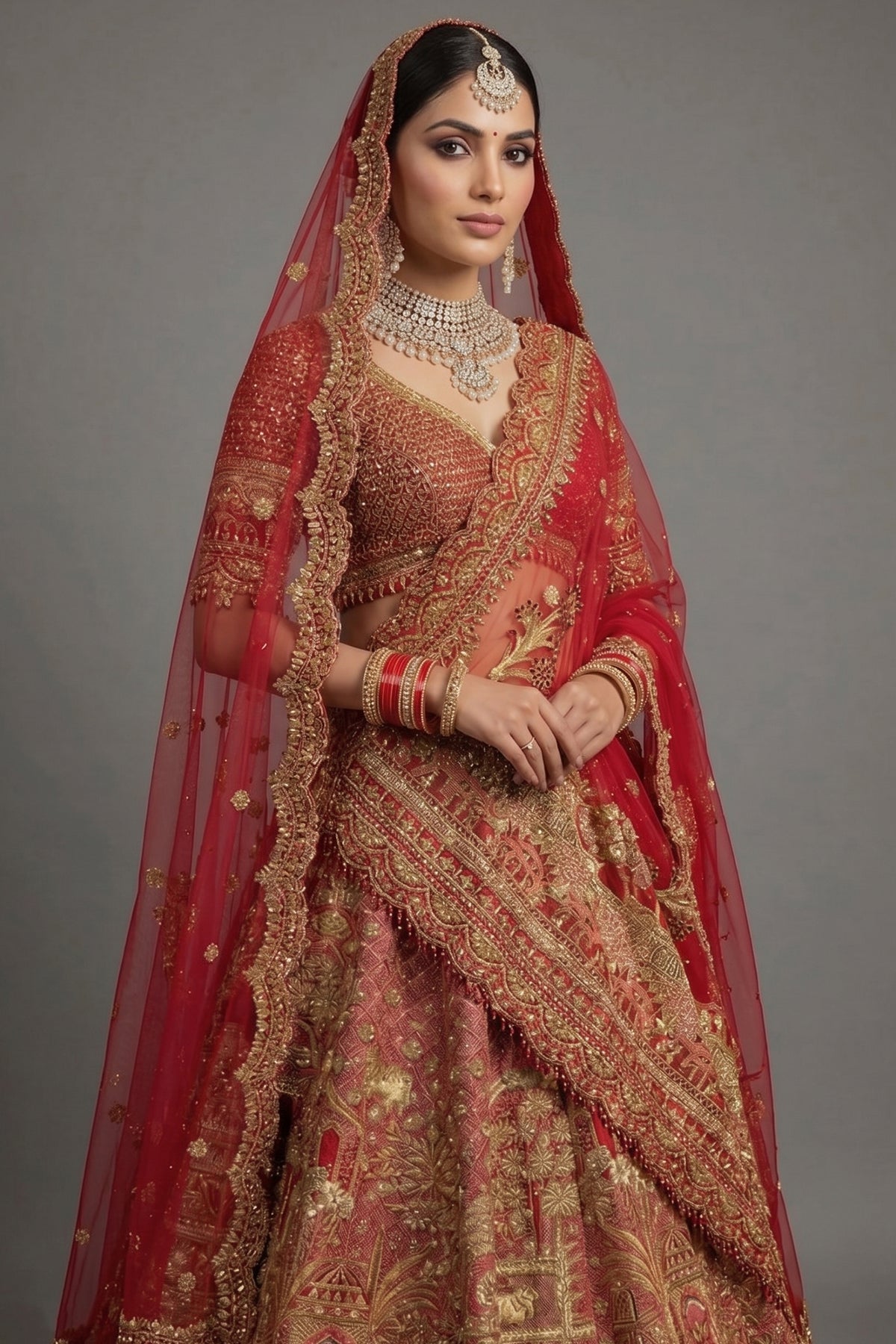 Red Matka Silk Designer Bridal Lehenga with Double Dupatta