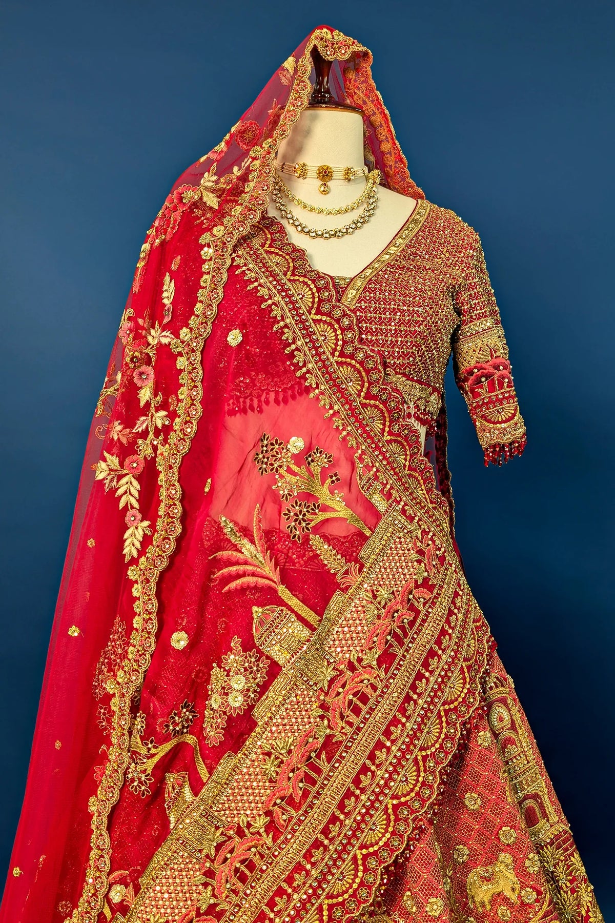 Red Matka Silk Designer Bridal Lehenga with Double Dupatta