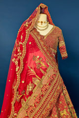 Red Matka Silk Designer Bridal Lehenga with Double Dupatta