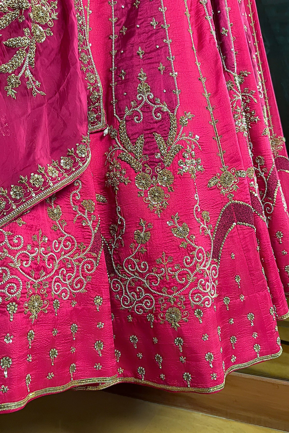 Magenta Silk Beaded and Zardosi Worked Lehenga