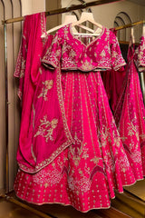 Magenta Silk Beaded and Zardosi Worked Lehenga