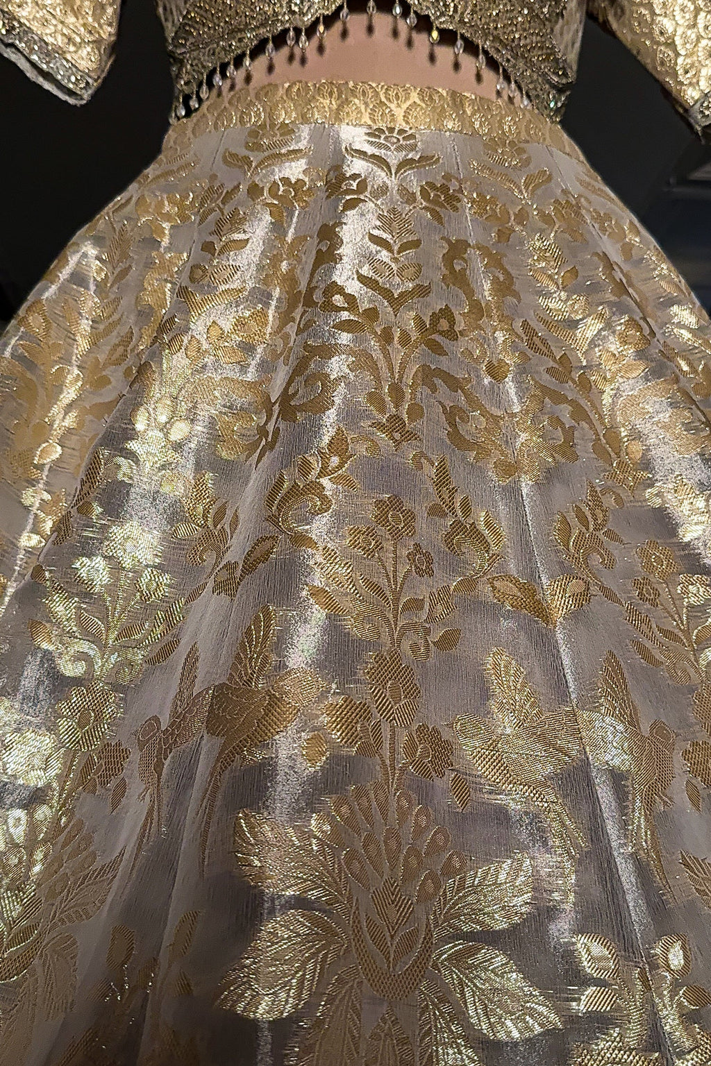 Off White Organza Woven Lehenga
