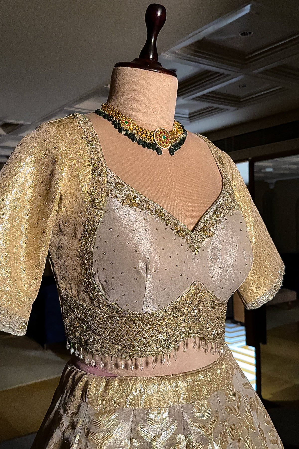 Off White Organza Woven Lehenga