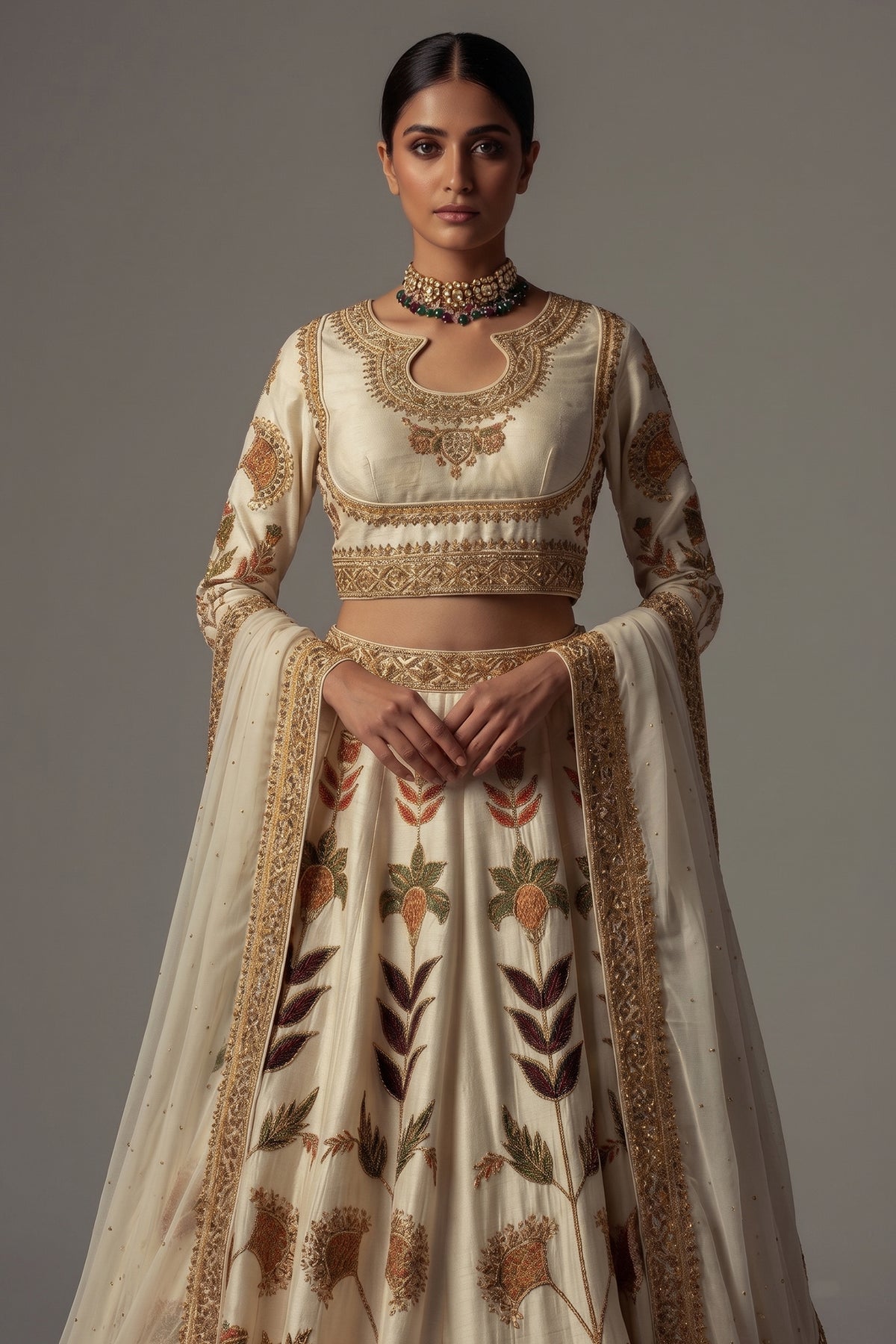 Pearl White Silk Patch Work Lehenga