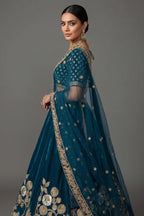 Rama Blue Organza Sequins and Zardosi Worked Lehenga