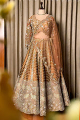 Brown Silk Mirror Worked Scallop Design Lehenga