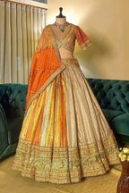 Multi Colored Tissue Organza Lehenga with Lace