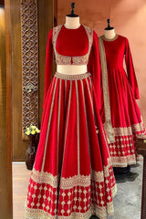 Red Matka Silk Sequins embroidered Lehenga