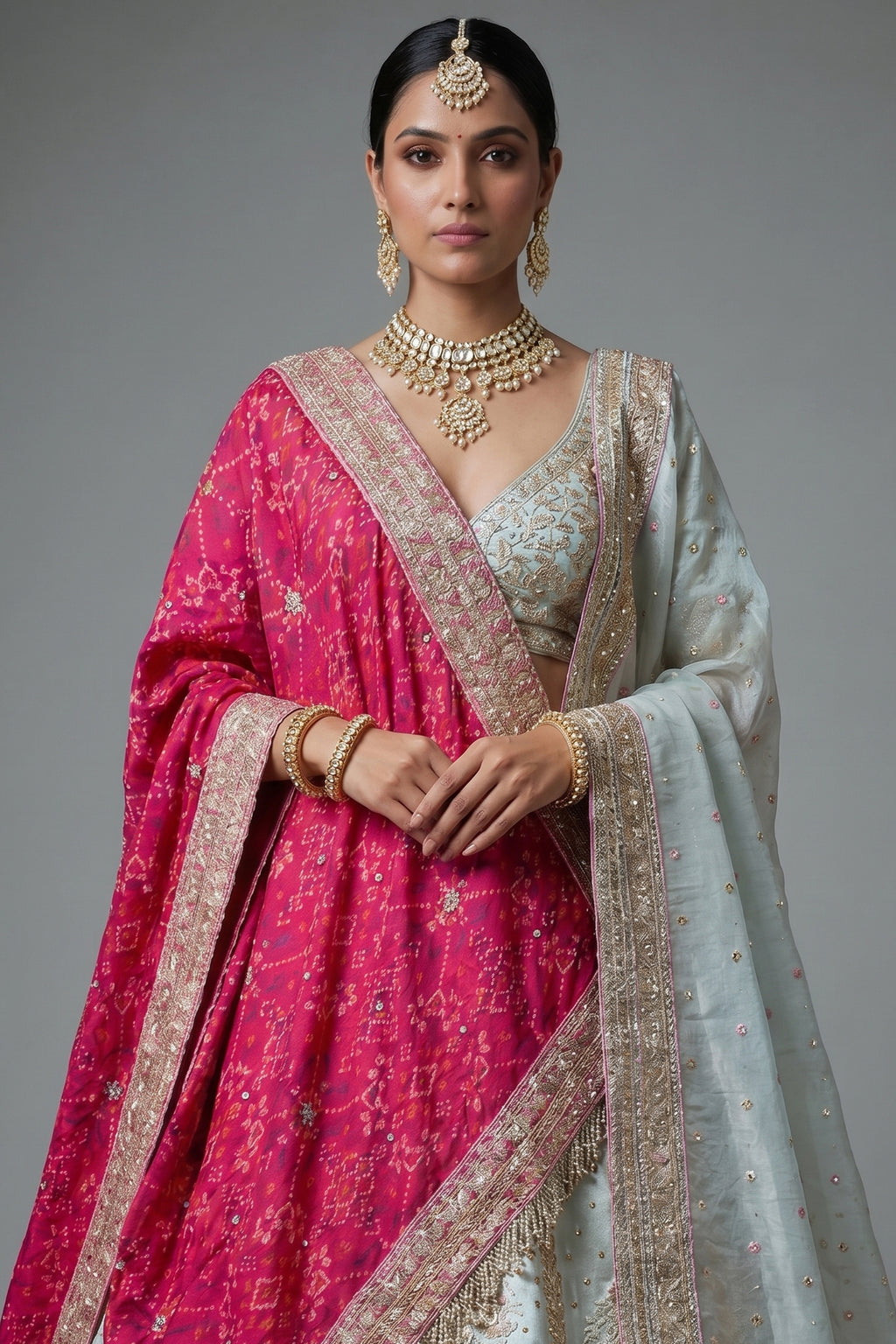 Ivory White Tissue Silk Handworked Bridal Lehenga with Double Dupatta