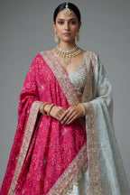 Ivory White Tissue Silk Handworked Bridal Lehenga with Double Dupatta