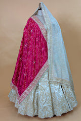 Ivory White Tissue Silk Handworked Bridal Lehenga with Double Dupatta