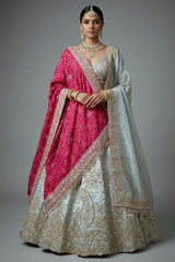 Ivory White Tissue Silk Handworked Bridal Lehenga with Double Dupatta