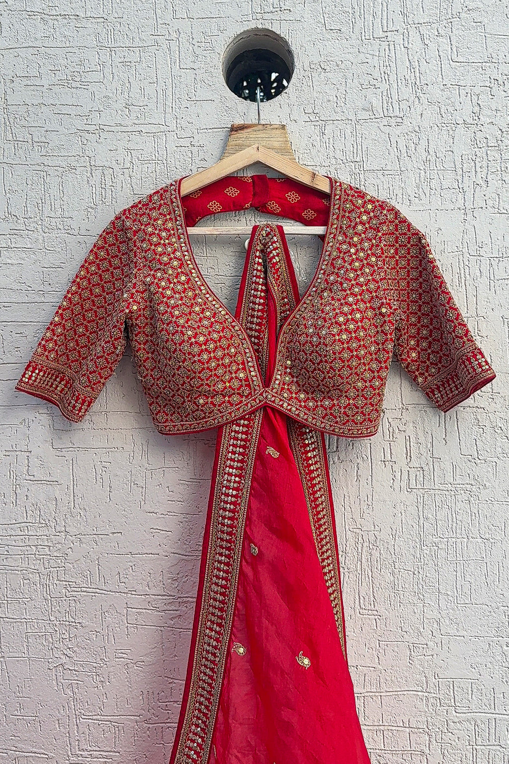 Red Silk Sequin Embroidered Bridal Lehenga