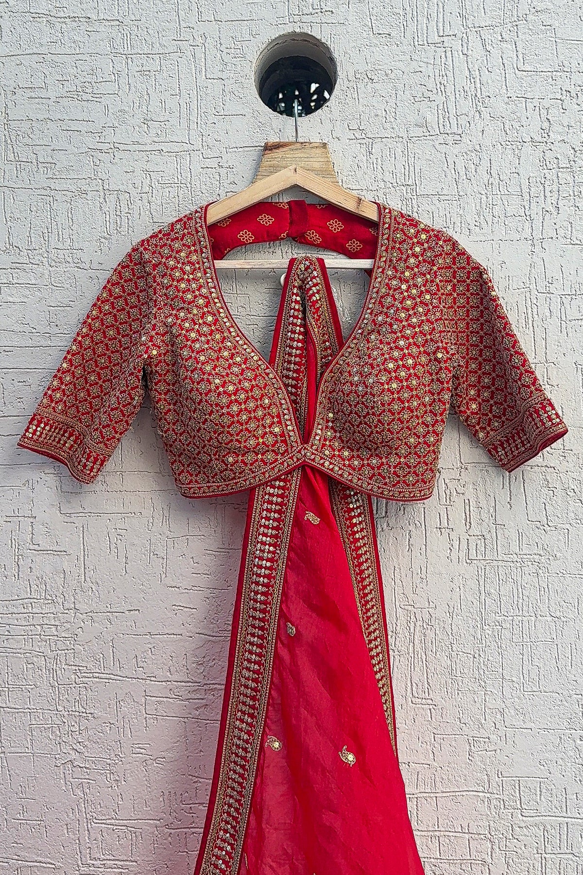 Red Silk Sequin Embroidered Bridal Lehenga