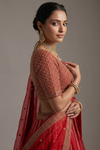 Red Silk Sequin Embroidered Bridal Lehenga