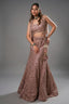Dusty Pink Net Sequinned Designer Crop Top Fish Cut Lehenga with Short Jacket