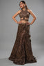 Brown Net Sequinned Fish Cut Lehenga with Halter Neck Blouse