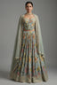 Light Sage Green Chinon Chiffon Silk Digital Floral Printed Corset Lehenga