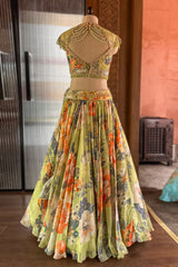Light Green Organza Digital Floral Printed Lehenga