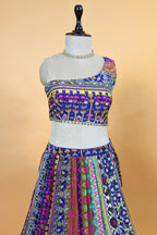 Blue Crepe Silk Printed Asymmetric Neckline Lehenga Set