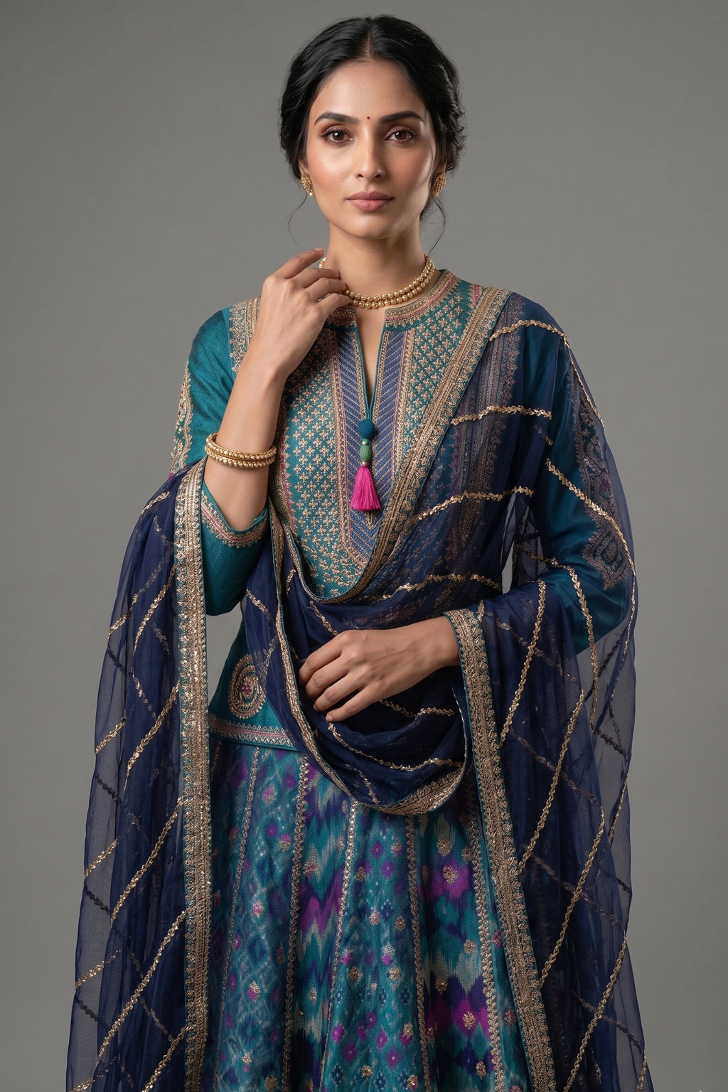 Peacock Blue Silk Sequin Embroidered Lehenga Set