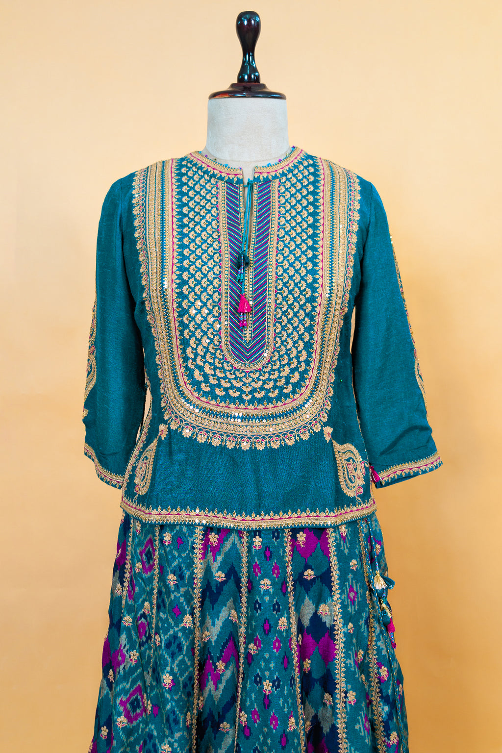 Peacock Blue Silk Sequin Embroidered Lehenga Set