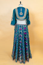 Peacock Blue Silk Sequin Embroidered Lehenga Set