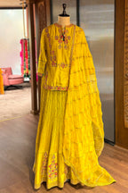 Light Yellow Chanderi Silk Sequin Embroidered Lehenga Set