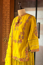 Light Yellow Chanderi Silk Sequin Embroidered Lehenga Set