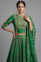 Dark Green Silk Sequin Embroidered Lehenga Set