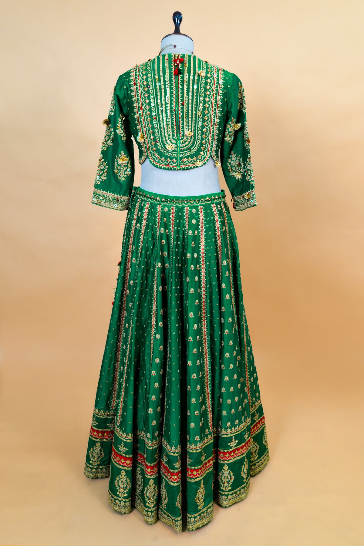 Dark Green Silk Sequin Embroidered Lehenga Set