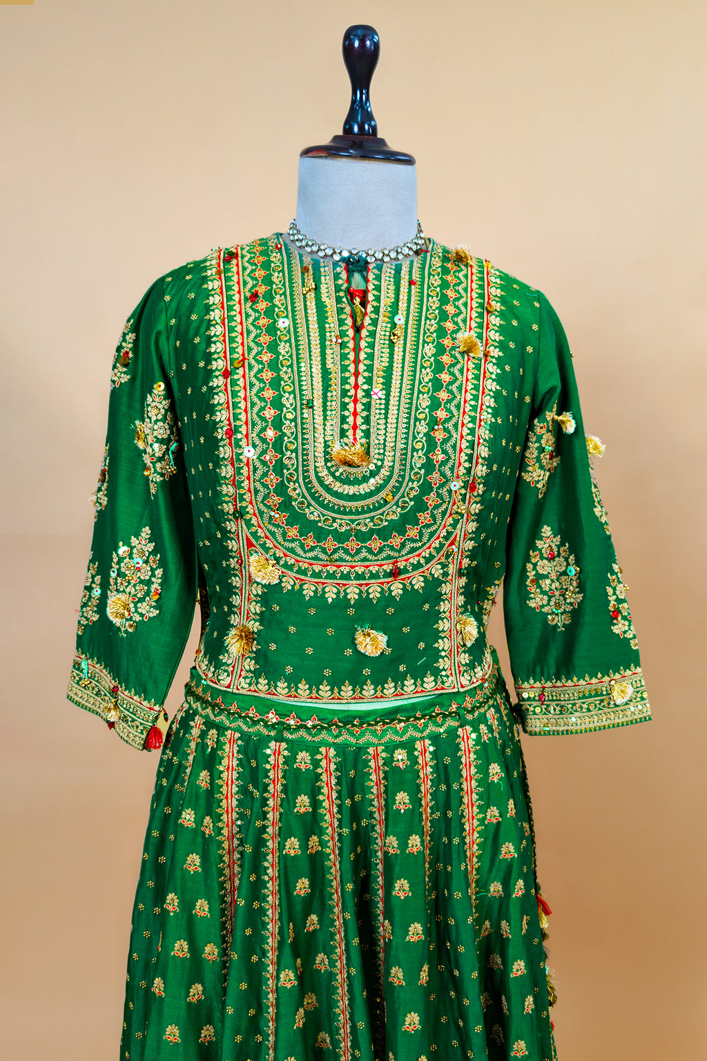 Dark Green Silk Sequin Embroidered Lehenga Set