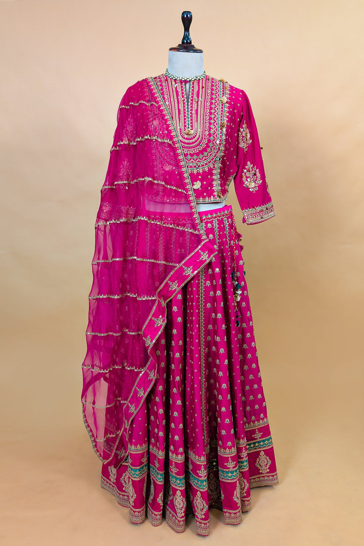 Rani Pink Silk Sequin Embroidered Lehenga Set