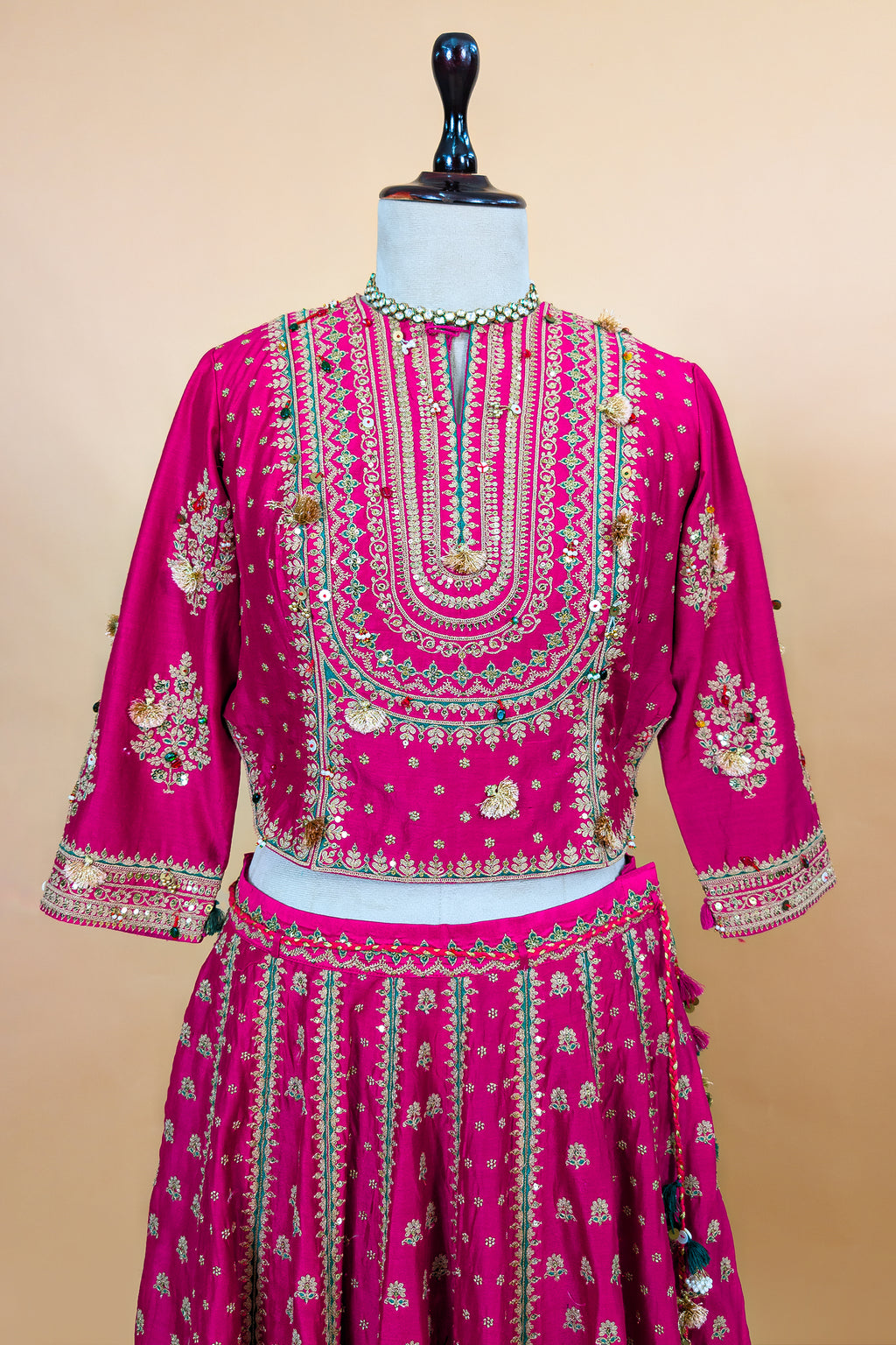Rani Pink Silk Sequin Embroidered Lehenga Set