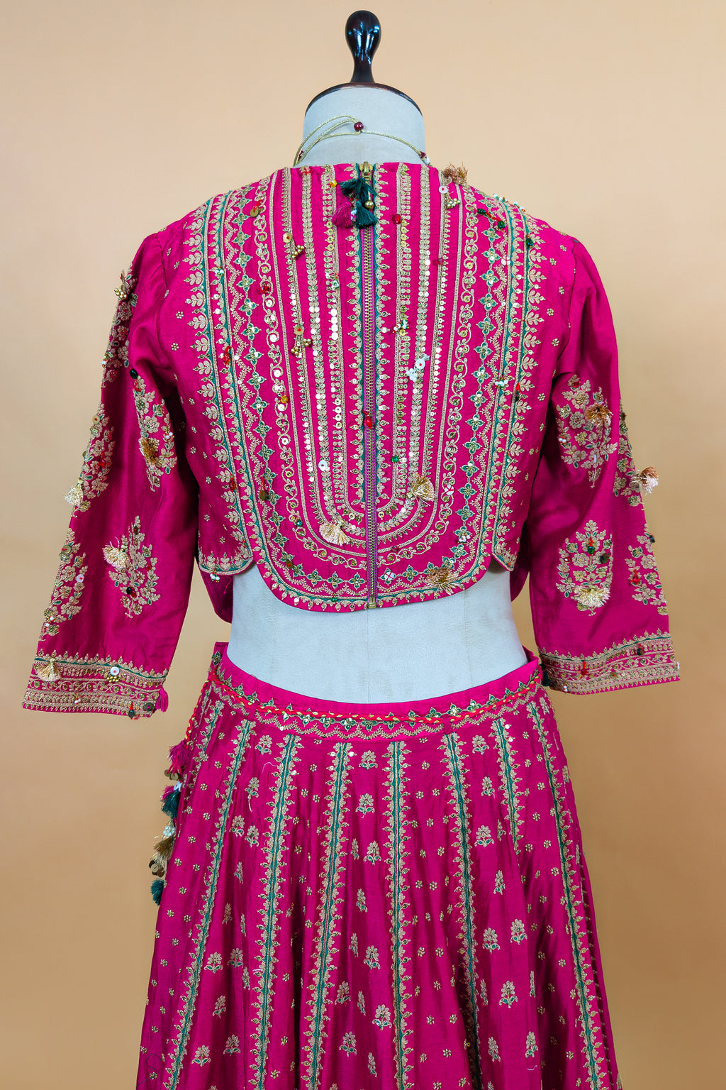 Rani Pink Silk Sequin Embroidered Lehenga Set