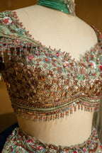 Green Organza Designer Handworked Lehenga