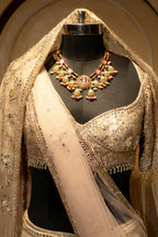 Off White Silk Flamingo Forest Embroidered Lehenga with Double Dupatta